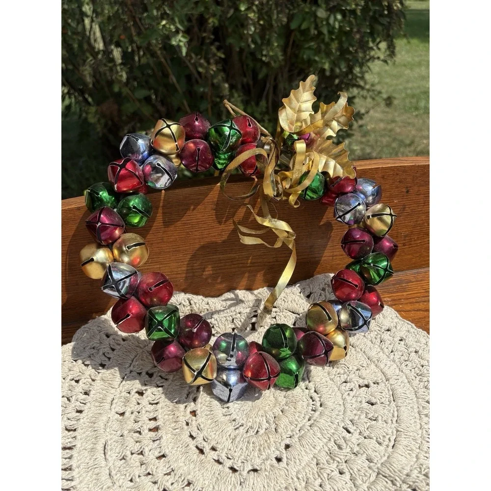 Vintage Metal Jingle Bells Christmas Wreath Metal Ribbon 11